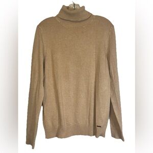 Calvin Klein Turtleneck Sweater Women’s Size Large Solid Beige Logo Classic Tan
